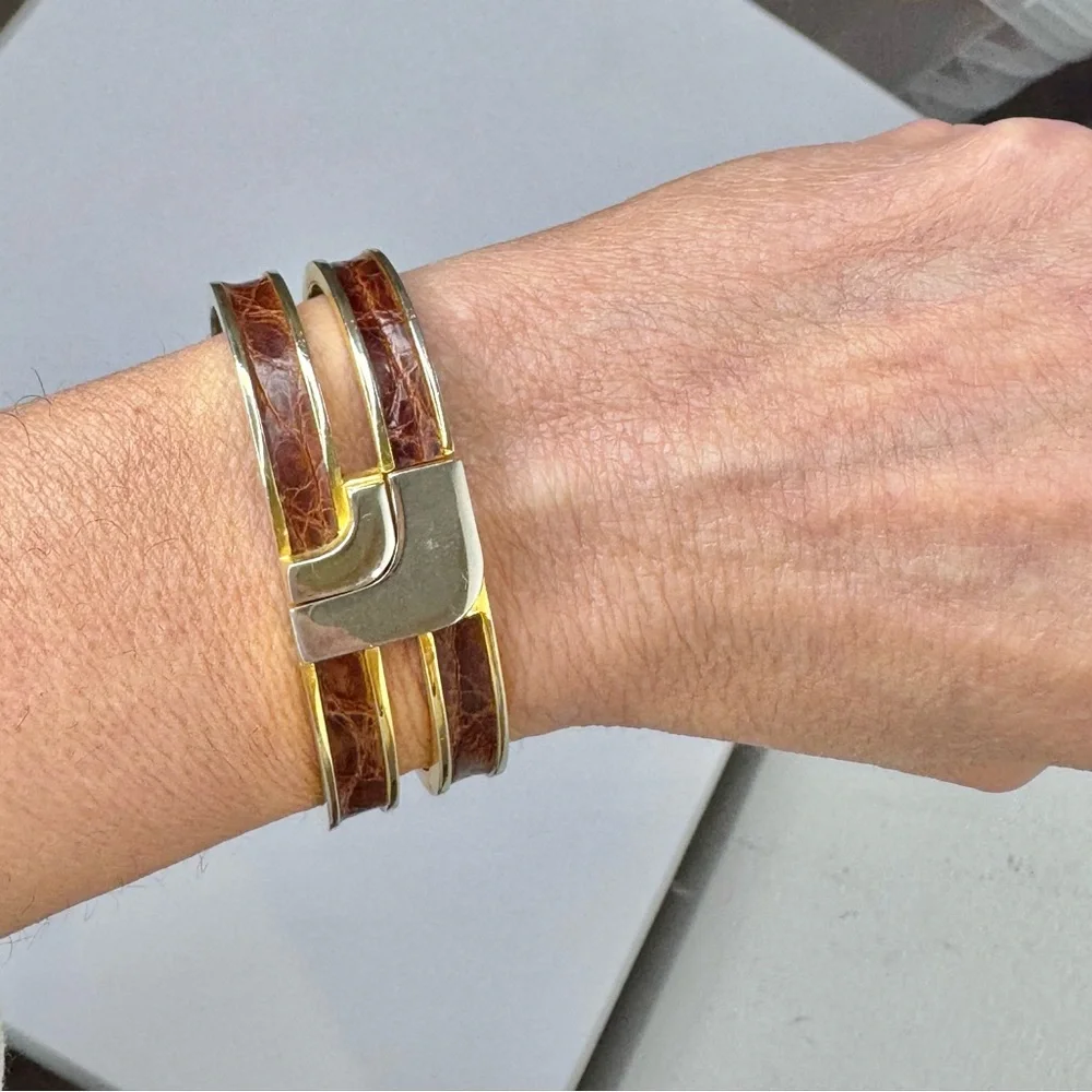 Loewe Vintage L-logo double cuff embossed bangle bracelet with COA - Picture 5 of 14